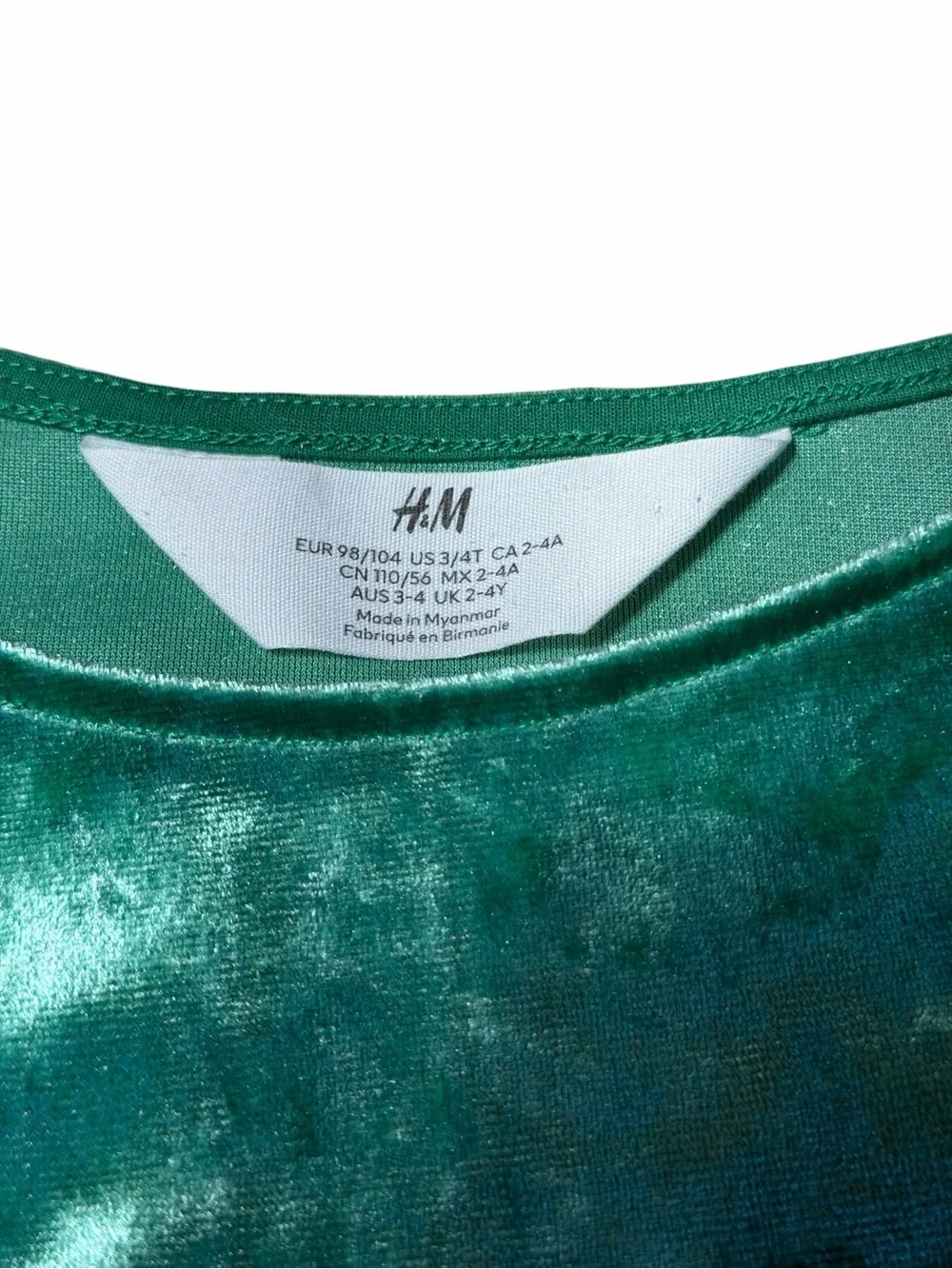 H&M Crushed Green Velvet Long Sleeve Dress Girls 3/4T